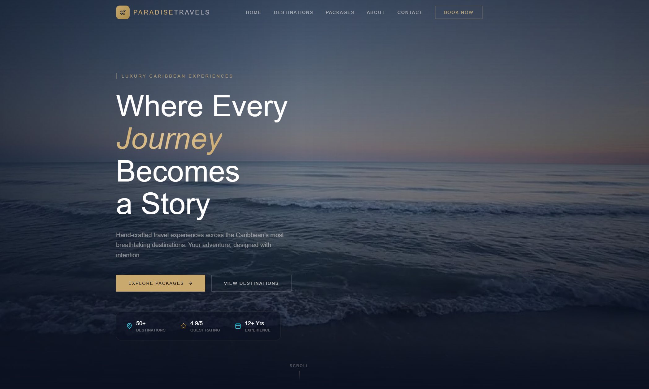 Paradise Travels website screenshot